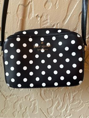 Kate Spade Black and White Polka Dot Crossbody Staci Mini Camera Bag